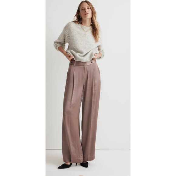 Madewell $118 The Harlow Wide-Leg Pant in Satin Iced Mocha Size 6 NO380 - Picture 1 of 9